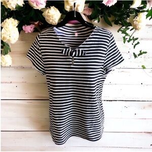 Liz Claiborne Navy Blue and White Striped Blouse